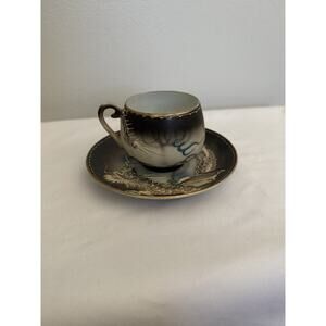Japanese Moriage Dragonware Lithophane Demitasse Tea Cup & Saucer